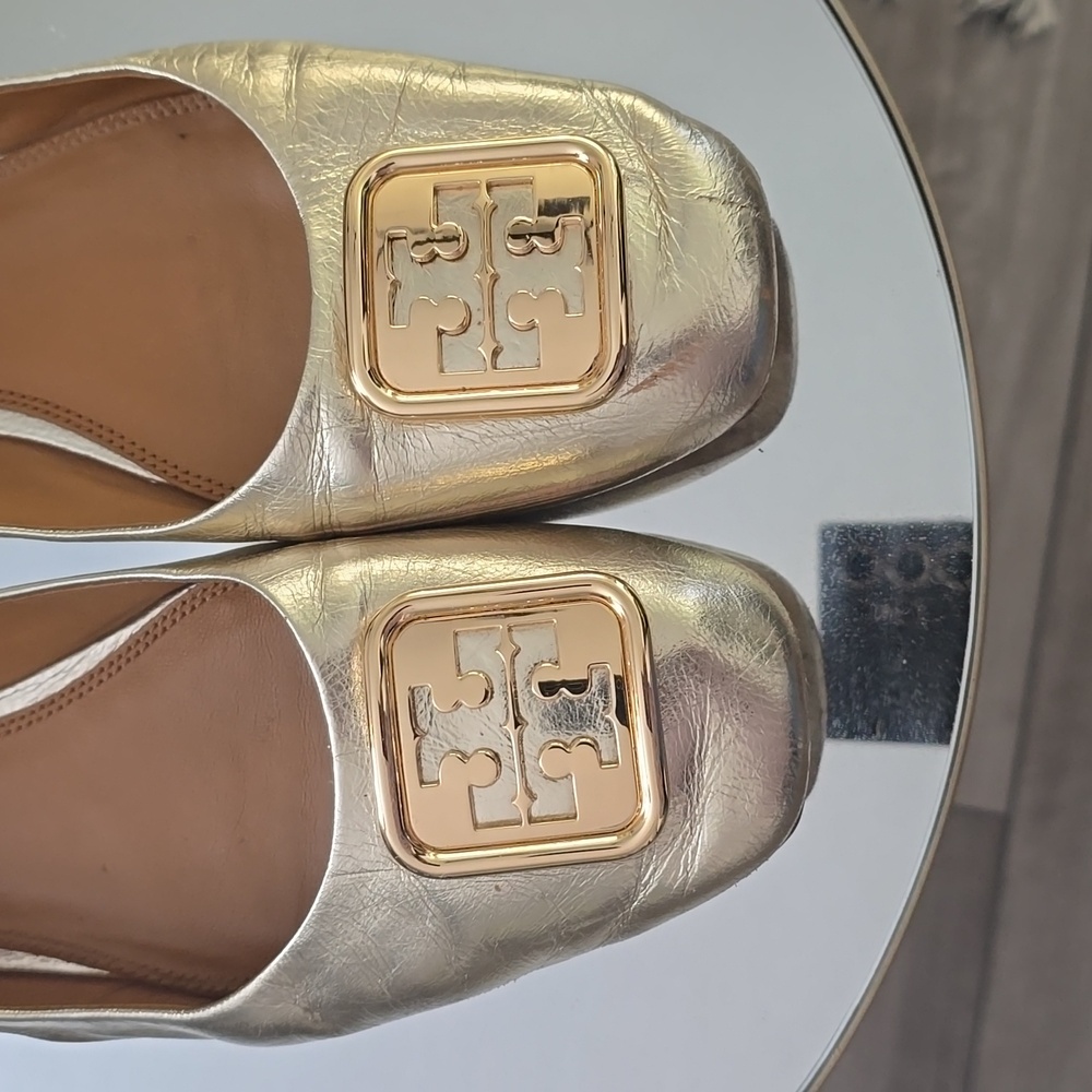 Tory Burch Gold Flats with Square Buckle #7 - Picture 2 of 4